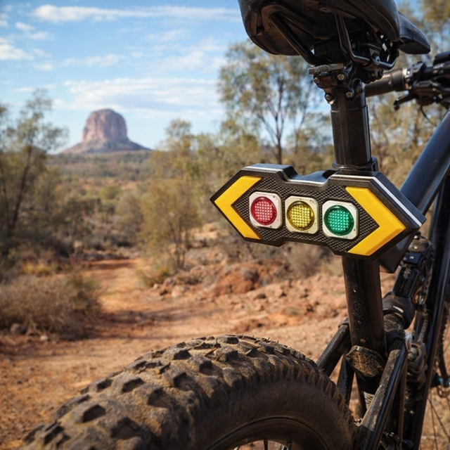 Black bike rear light with red, yellow and green lenses