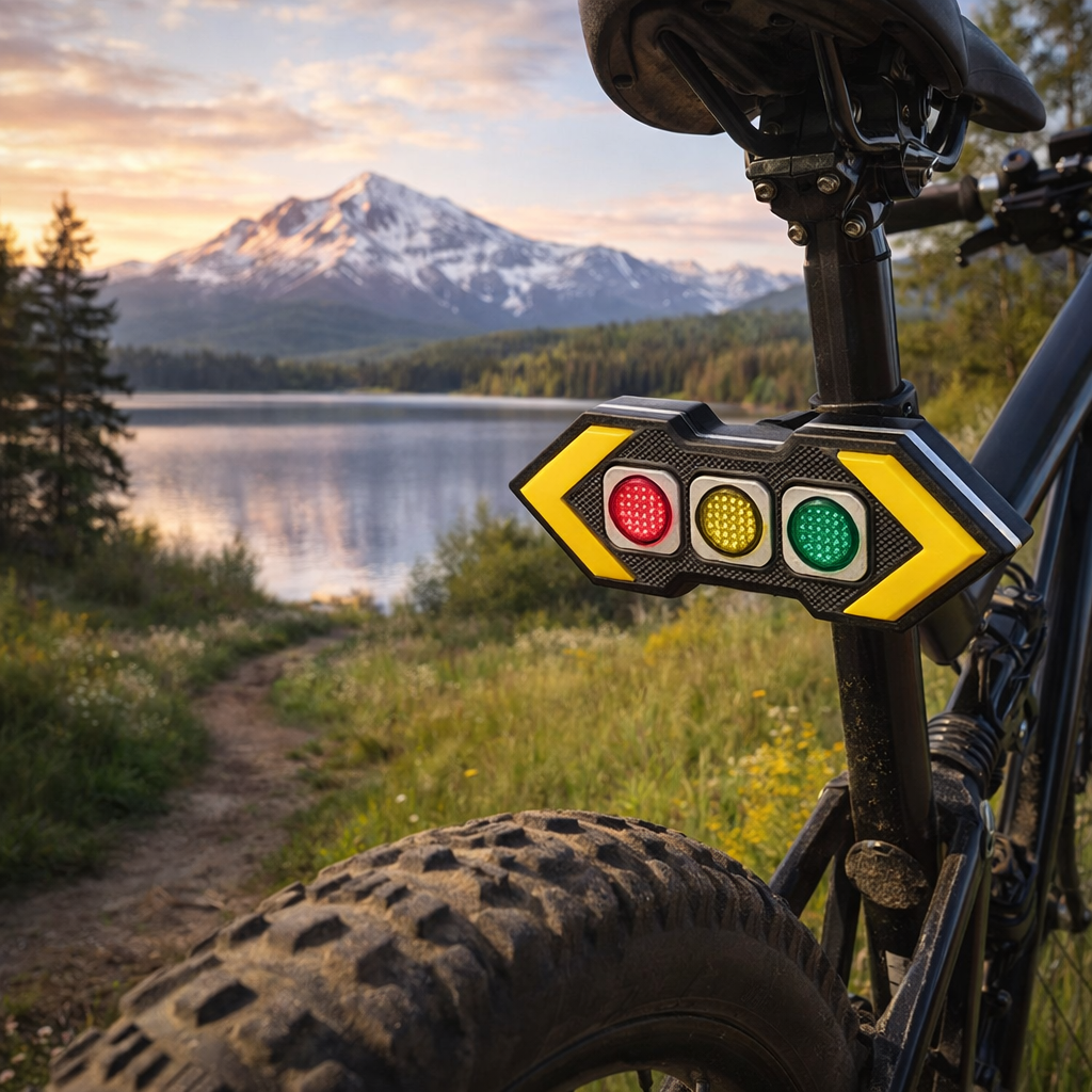 Black bike rear light with red, yellow and green lenses