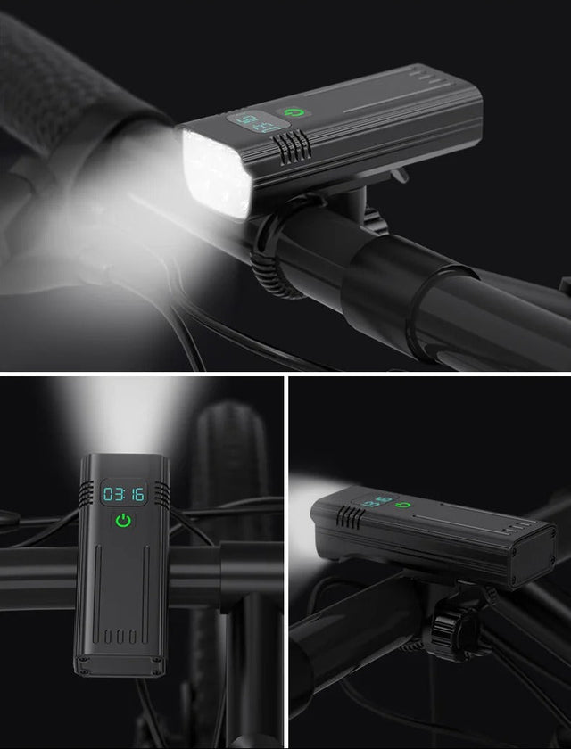 Black rectangular bike headlight with multi-lens front