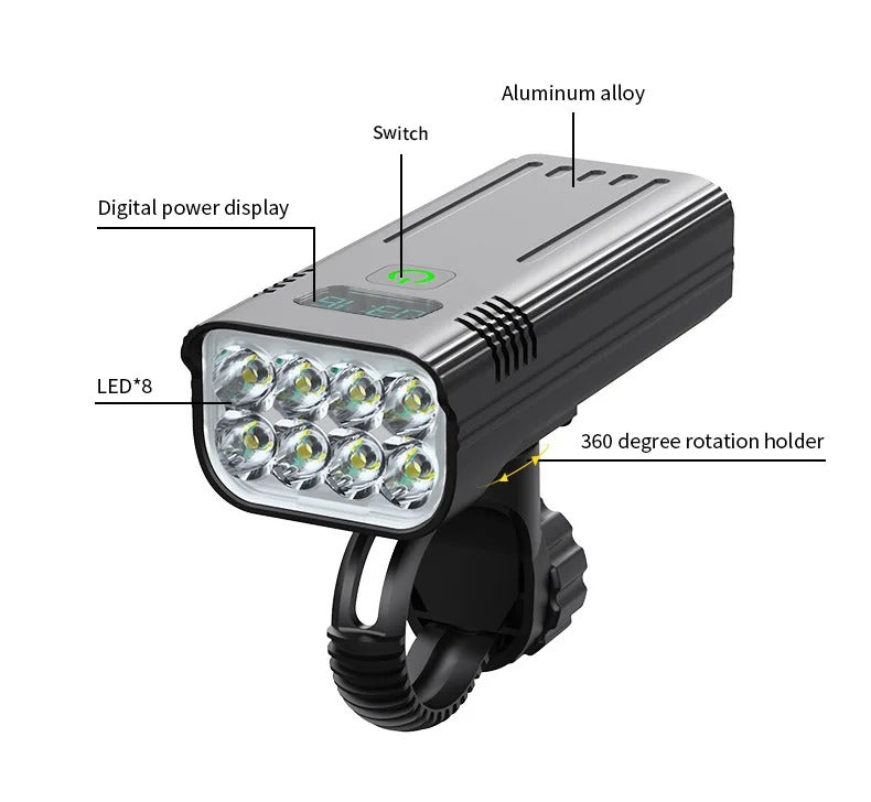 Black rectangular bike headlight with multi-lens front