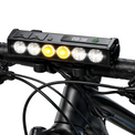 Black handlebar bike light with six lenses and display