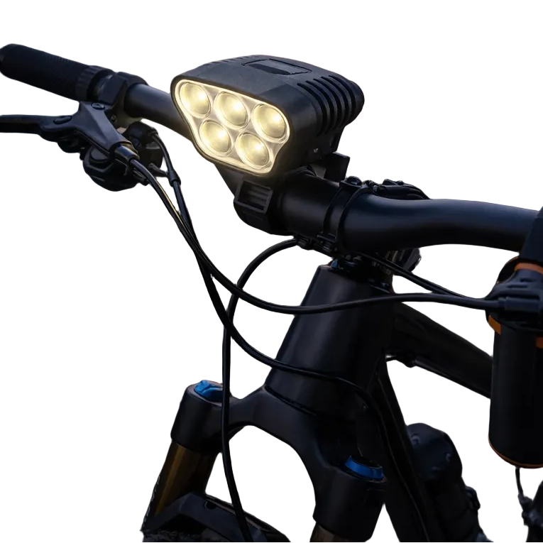 Black bike headlight with six lenses and top button (5000 LM)