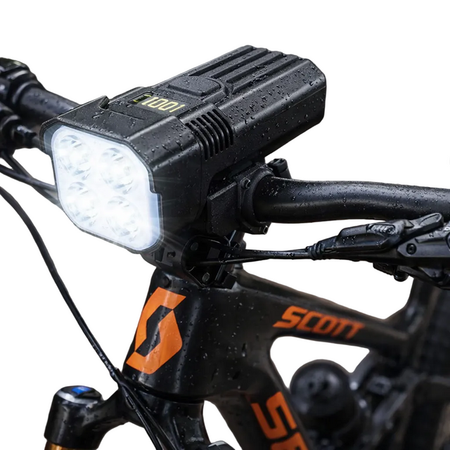 Black bike light set with front multi-lens headlight and rear light