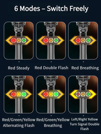 Black bike rear light with red, yellow and green lenses