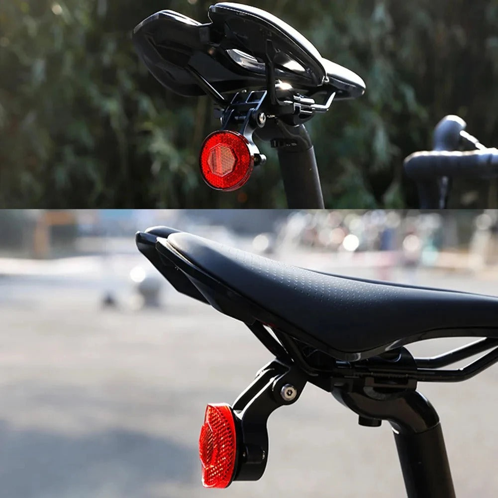 Black round bike rear reflector light with seatpost mount