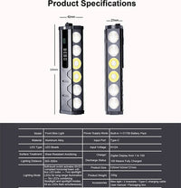 Black handlebar bike light with six lenses and display