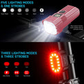 Black bike light set with front multi-lens headlight and rear light