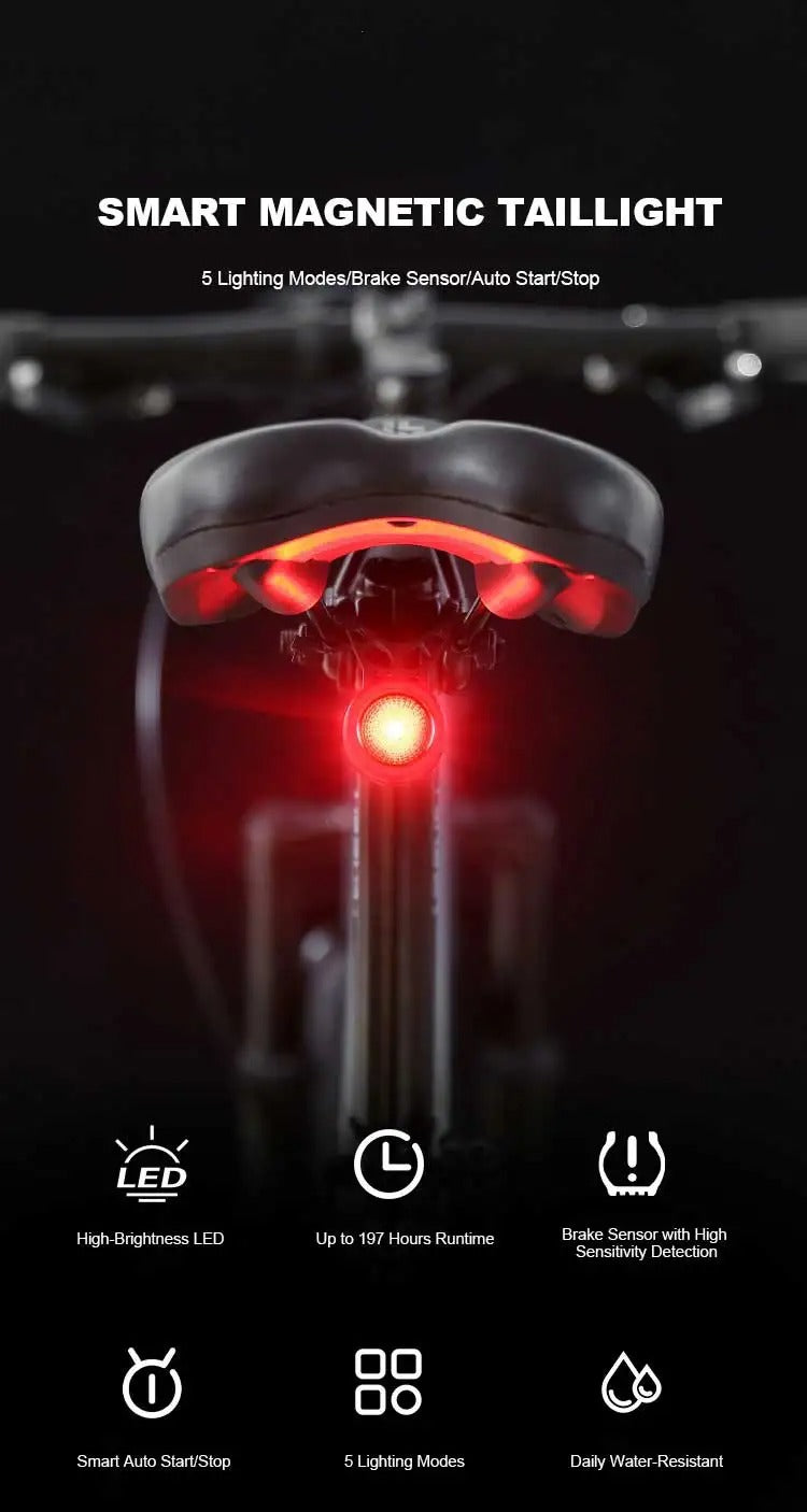 Black round bike light with red lens and hook mount