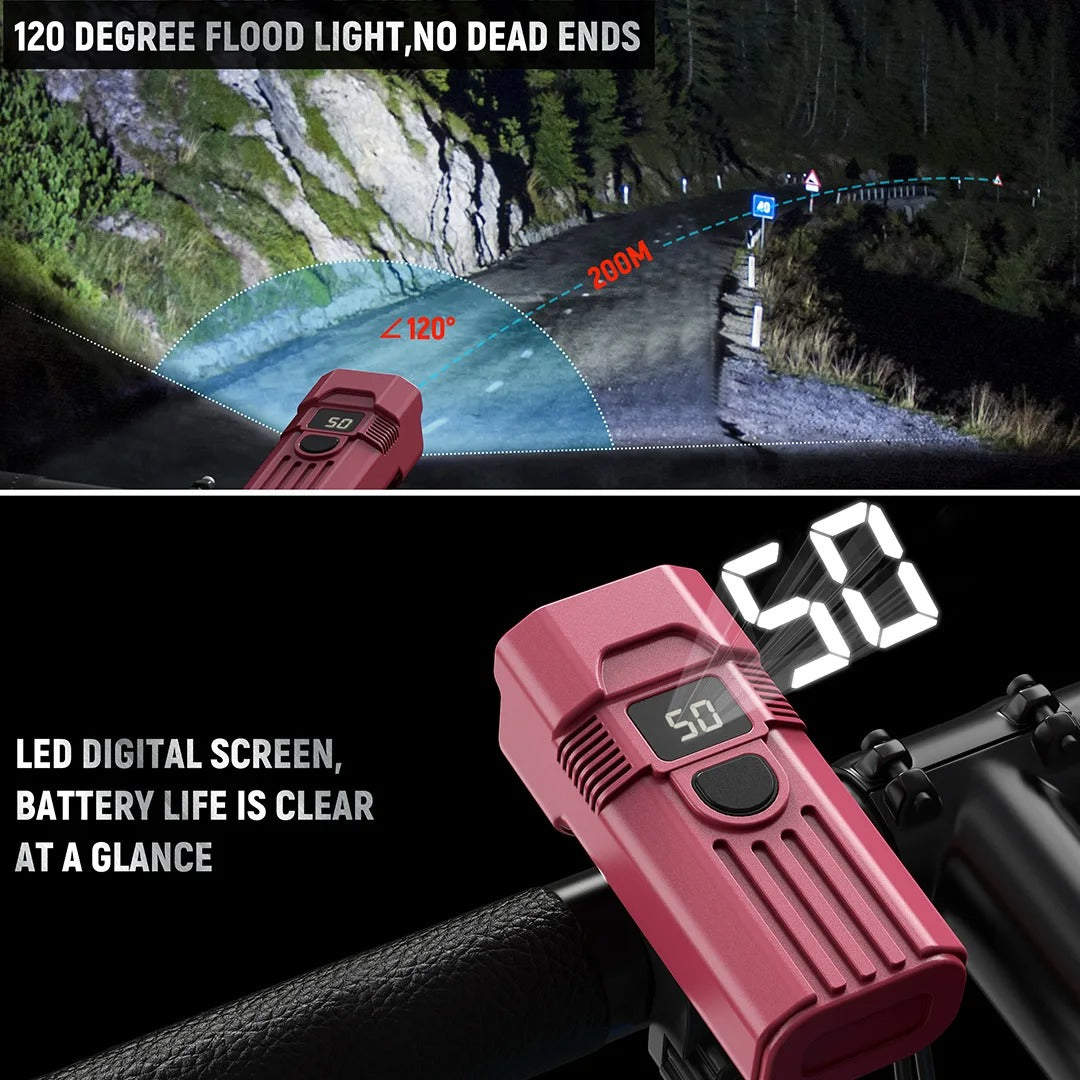 Black bike light set with front multi-lens headlight and rear light