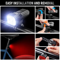 Black bike light set with front multi-lens headlight and rear light