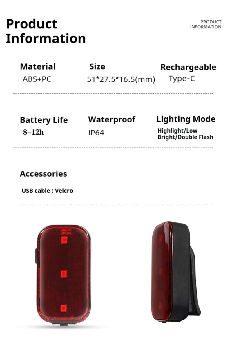 Red rear bike light with three LED points