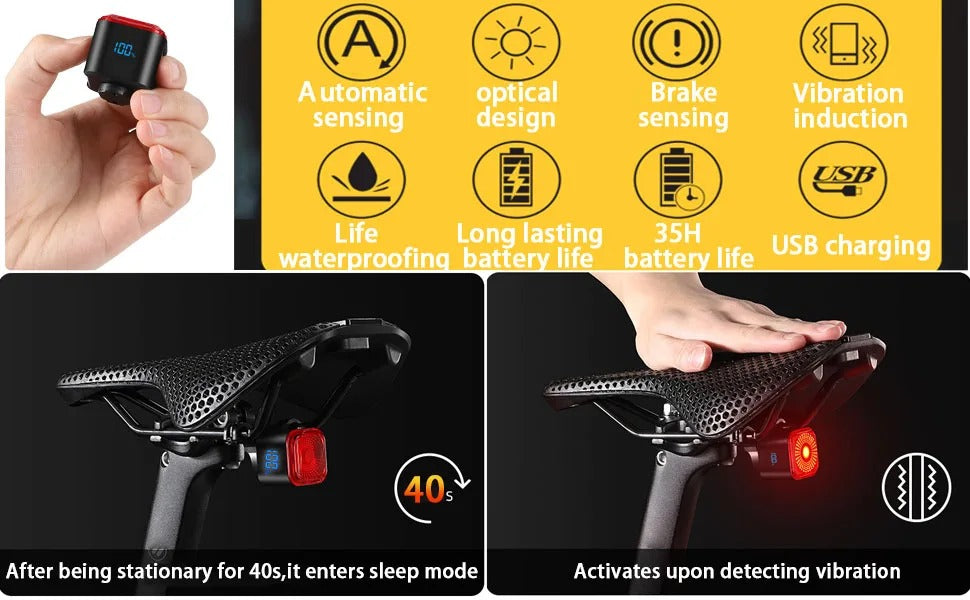 Smart Bike Tail Light with Brake Sensor & Display
