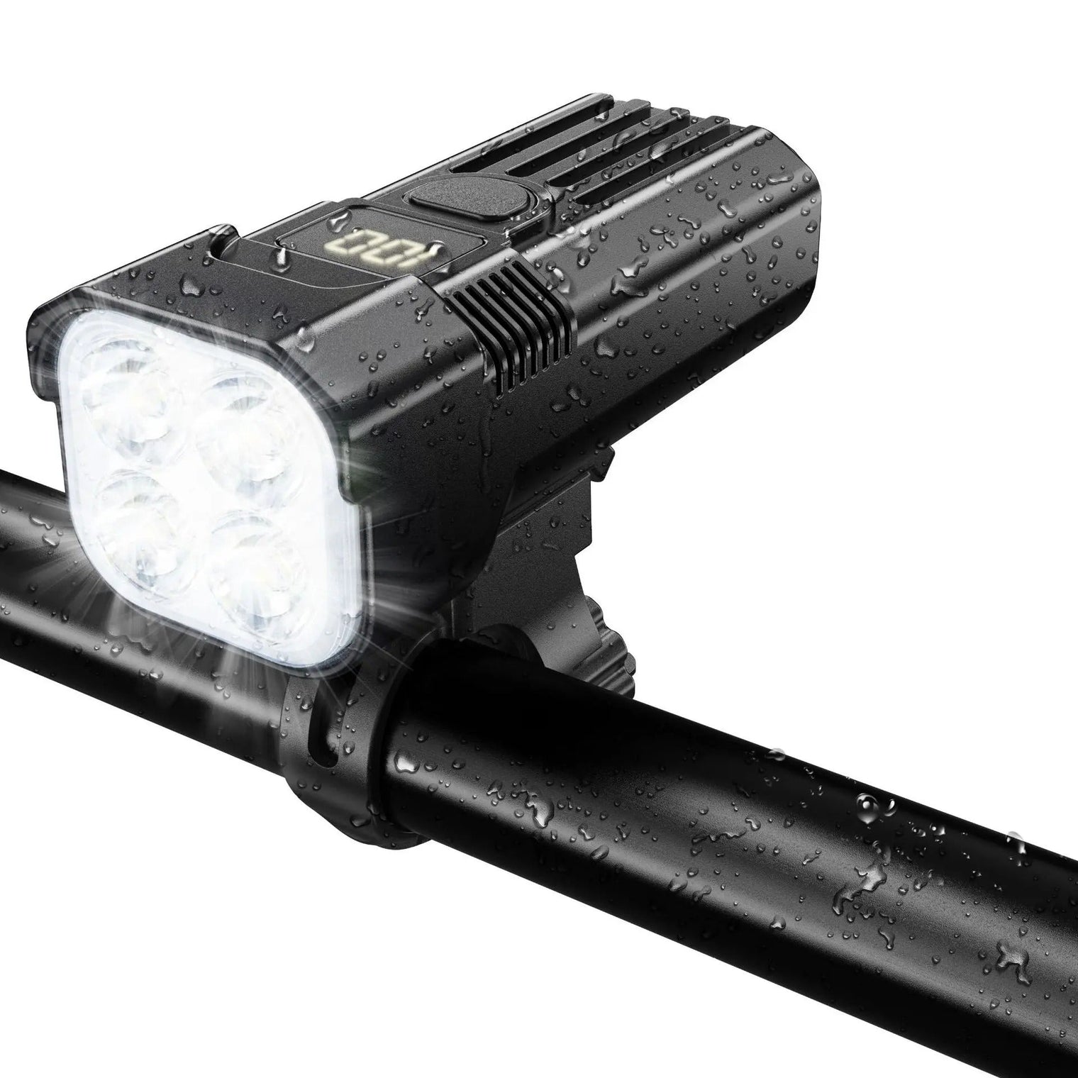 Black bike light set with front multi-lens headlight and rear light
