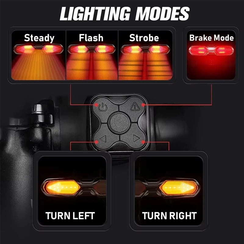 Black bike rear light with dual lens and remote control