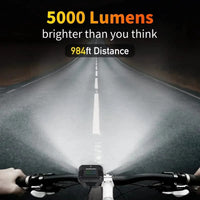 Black bike headlight with six lenses and top button (5000 LM)