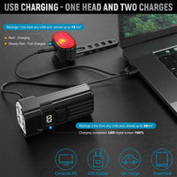 Black bike light set with front multi-lens headlight and rear light