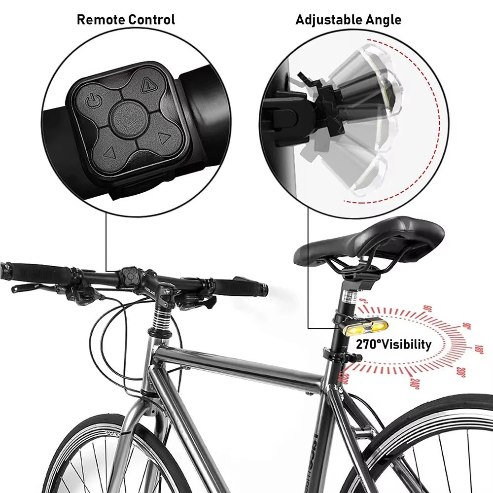 Black bike rear light with dual lens and remote control