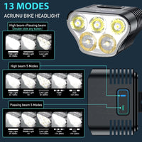 Black bike headlight with six lenses and top button (5000 LM)