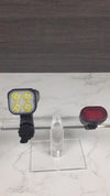 Black bike light set with front multi-lens headlight and rear light