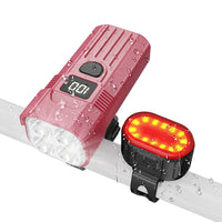 Black bike light set with front multi-lens headlight and rear light